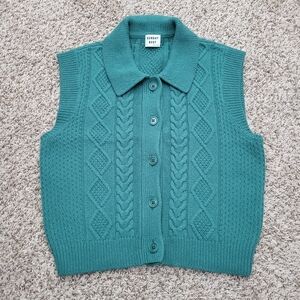Aritzia Sunday Best Sweater Vest Sleeveless Green Cable Knit Merino Wool Small